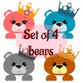 Set of four different colored bears on white background