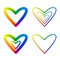 Set of four different rainbow hearts