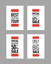 Set of four different Sale flyers, posters with fantastic discount offer on white background