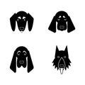 Set of four dog icons in black and white