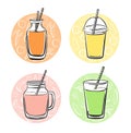 Set of four doodle colourful smoothies