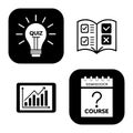 Educational icons Representing Quiz, Analytics, Test, and Course Concepts Royalty Free Stock Photo