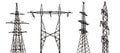 Set of four electrical pylons on white background