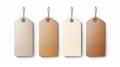 Set of four elegant blank hangtags in beige tones isolated on a white background with copyspace