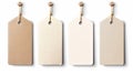 Set of four elegant blank hangtags in beige tones isolated on a white background with copyspace