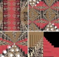 Set of four festive luxury patterns in pink and bronze tones
