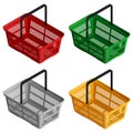 Set of four empty shopping carts in isometric view. Isolated vector illustration