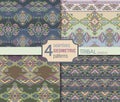 Set of four ethnic seamless patterns. Geometric endless backgrou