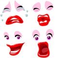 Set of four female emoticons emotions with makeup