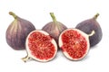 A set of four figs one has been sliced isolated on white background