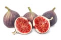 A set of four figs one has been sliced isolated on white background Royalty Free Stock Photo