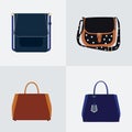 Set of four flat icons of different hand bag - vector set