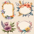 set of four floral frames on white background. Generative AI Royalty Free Stock Photo