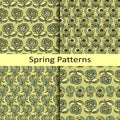 Set of four floral hand drawn spring patterns