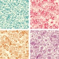 Set of four floral line art seamless pattern Royalty Free Stock Photo