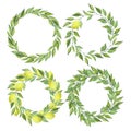 Set of four frames. Round foliage with lemon fruit frames. Plant wreaths. Space for Text, photo. Card template for