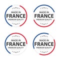 Set of four French icons, Made in France, premium quality stickers and symbols with stars Royalty Free Stock Photo