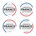 Set of four French icons, French title Made in France, premium quality stickers and symbols with stars Royalty Free Stock Photo