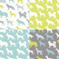 Set of four fresh stylized dog breeds seamless patterns