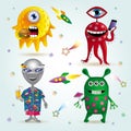 Set of four funny cartoon aliens