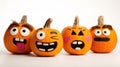 Set of four funny halloween pumpkins. Isolated on transparent background Royalty Free Stock Photo