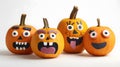 Set of four funny halloween pumpkins. Isolated on transparent background Royalty Free Stock Photo
