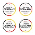 Set of four German icons, English title Made in Germany, premium quality stickers and symbols with stars