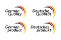 Set of four German icons, German Quality and German product in English and German, premium quality stickers and symbols