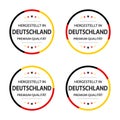 Set of four German labels, German title Made in Germany, premium quality stickers and symbols with stars