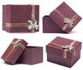 Set of four gift boxes purple with bow and ribbon