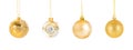 Set of four golden christmas baubles isolated on white background Royalty Free Stock Photo