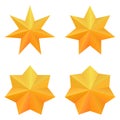 Set of four golden seven point stars.