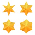 Set of four golden six point stars.