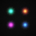 Set of four green, orange, purple and blue glowing lights Royalty Free Stock Photo