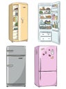 Set of four hand drawn cartoon fridges. Vector illustration.