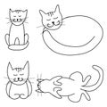 Set of four hand-drawn cats. Cute relaxed domestic cats sleep curled up in a ball and on their backs Royalty Free Stock Photo