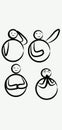 Set of four hand-drawn minimalist circular character icons representing various human poses Royalty Free Stock Photo