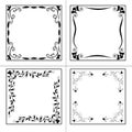 Set of four hand drawn vector decorative floral vintage frames and page decorations.Retro stile Royalty Free Stock Photo