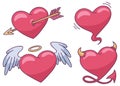 Set of four heart icons