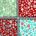 Set of four heart patterns in bubbles. Vector illustration.