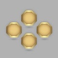 Set of four hexagon buttons in 3d plate shape with golden frame vector illustration Royalty Free Stock Photo