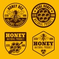 Four honey and beekeeping badges, emblems, labels