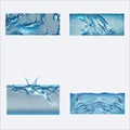 Set of four horizontal banners with blue water and waves. Vector illustration Royalty Free Stock Photo