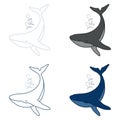 Set of four humpback whales with handdrawn phrase see the sea minimalist simple outline vector logo illustration. Isolated contour