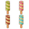 Set of four ice creams in different colors.