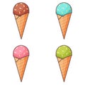 Set of four ice creams in different colors.