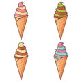 Set of four ice creams in different colors.