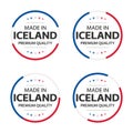 Set of four Icelandic icons, English title Made in Iceland, premium quality stickers and symbols Royalty Free Stock Photo