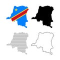 Set of four icons of the map of the democratic republic of the congo drc filled with flag, solid black silhouette, horizontal Royalty Free Stock Photo