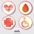 Set of four icons. Web and mobile apps circle watercolor button. Royalty Free Stock Photo
